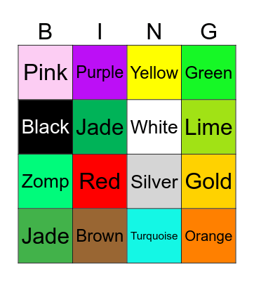 Colors Bingo Card