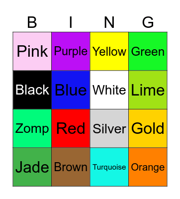 Colors Bingo Card