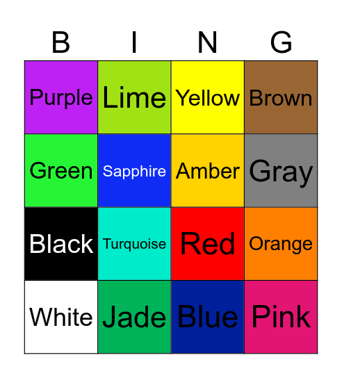 Colors Bingo Card
