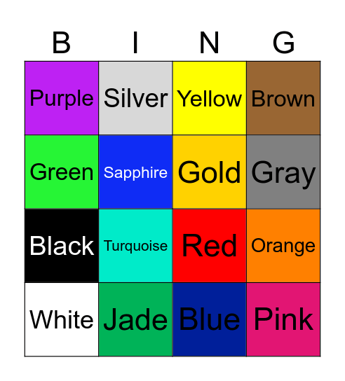 Colors Bingo Card