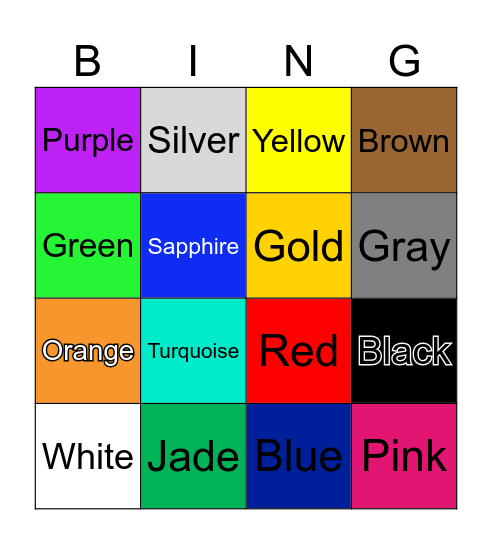Colors Bingo Card