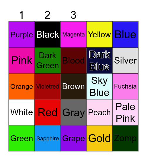 Color Bingo Card