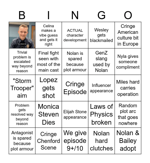 Rookie Season 8 Bingo Card