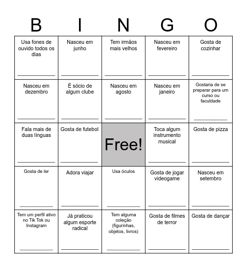 Bingo humano Bingo Card