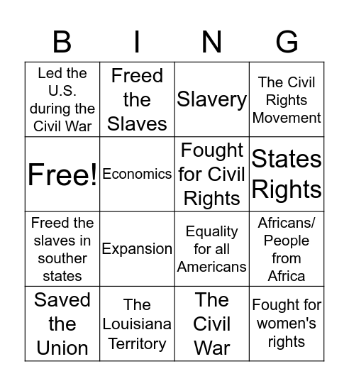 Citizen's Bingo Card
