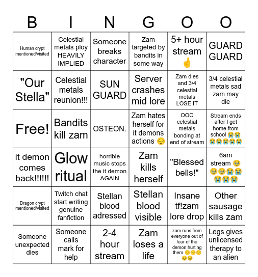 THE FLIGHT ZAM STREAM BINGO 2 Bingo Card