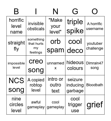 Recent tab Bingo Card