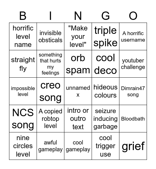 Recent tab Bingo Card