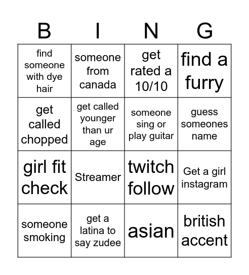 umingle bingo Card