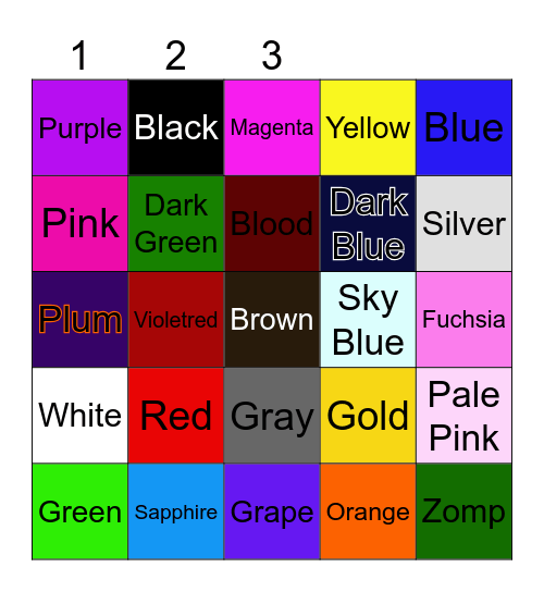 Color Bingo Card