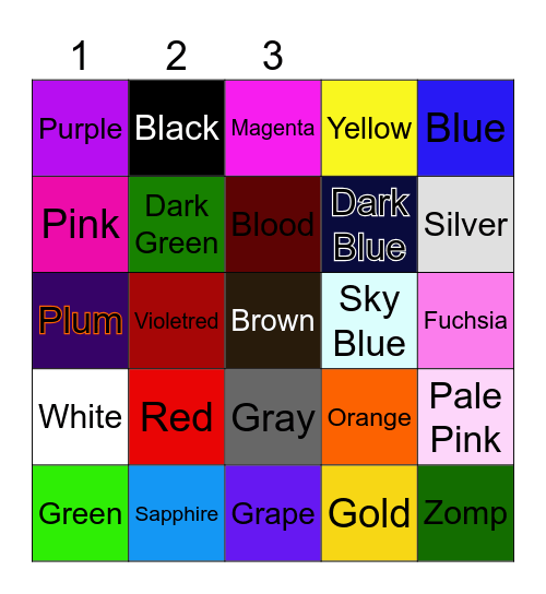 Color Bingo Card