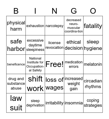 NURSES & SHIFT WORK Bingo Card