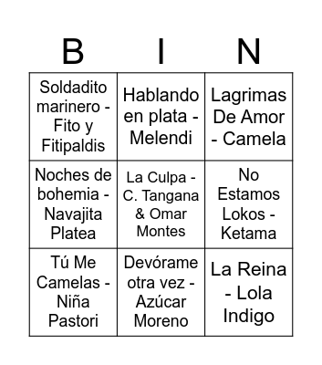 BINGO MUSICAL 50 AÑOS Bingo Card