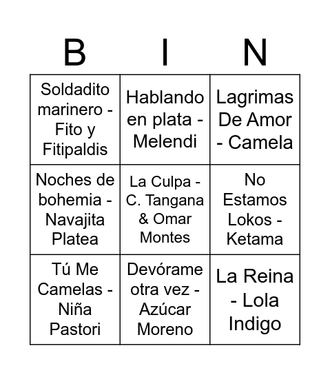BINGO MUSICAL 50 AÑOS Bingo Card