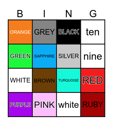 COLOURS AND NUMBERS Bingo Card