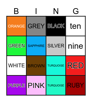 COLOURS AND NUMBERS Bingo Card