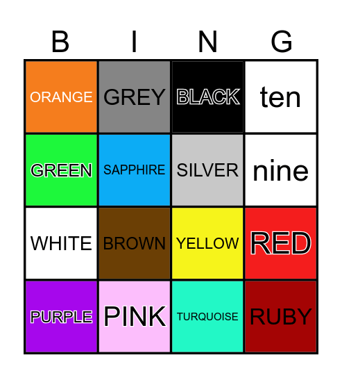 COLOURS AND NUMBERS Bingo Card