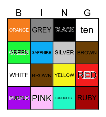 COLOURS AND NUMBERS Bingo Card