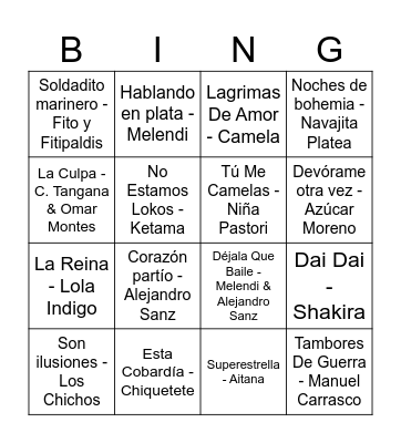 BINGO MUSICAL Bingo Card