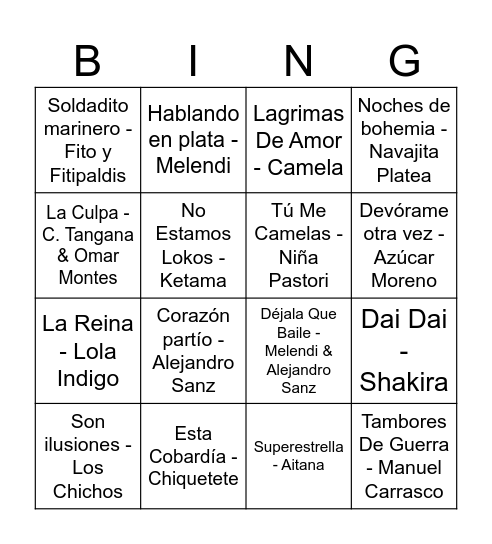BINGO MUSICAL Bingo Card