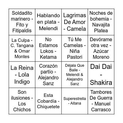 BINGO MUSICAL 50 AÑOS Bingo Card