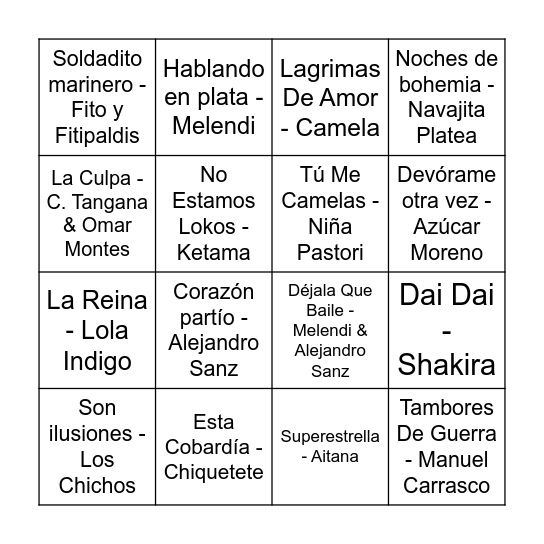 BINGO MUSICAL 50 AÑOS Bingo Card