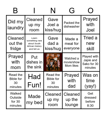 The Bloems Bingo Card