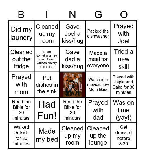 The Bloems Bingo Card