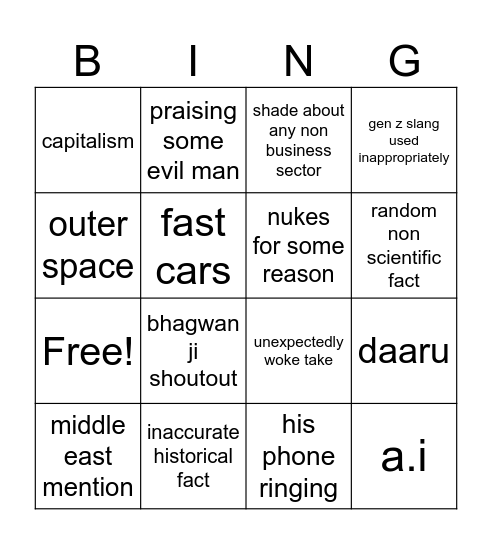 Untitled Bingo Card