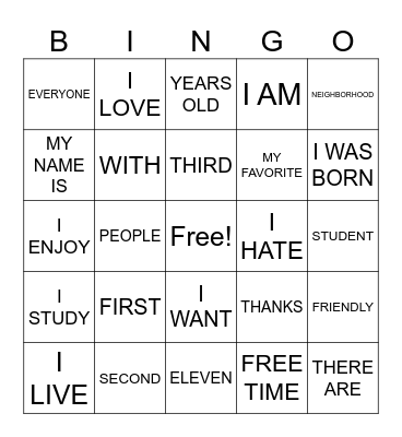 Untitled Bingo Card