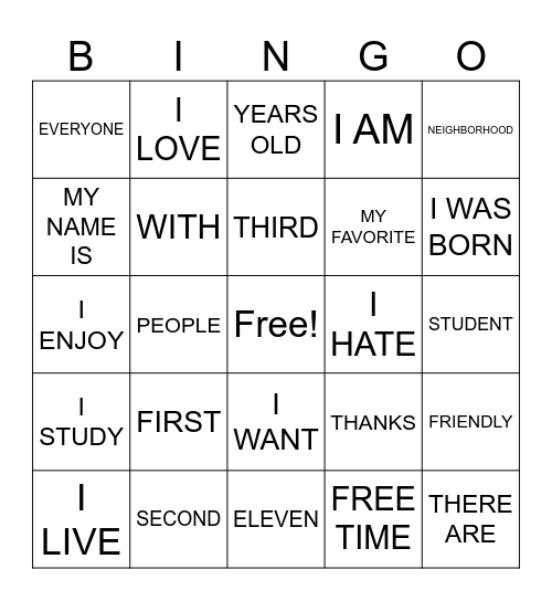 Untitled Bingo Card