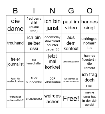 Hannes Bingo Card