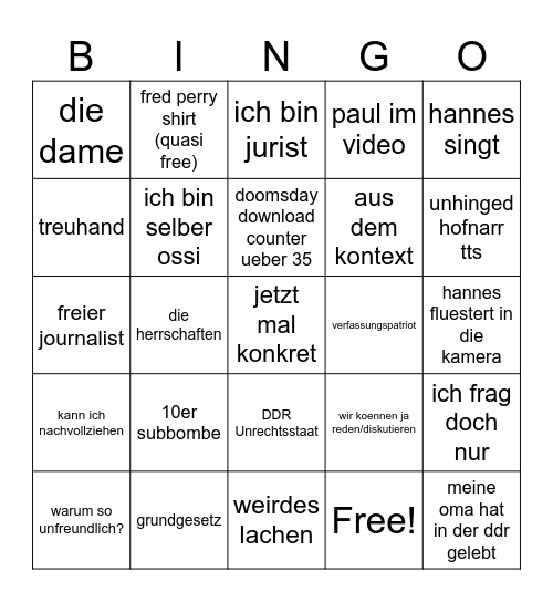 Hannes Bingo Card