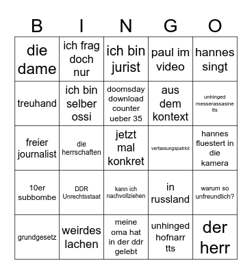 Hannes Bingo Card