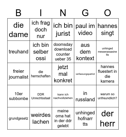 Hannes Bingo Card