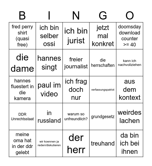 Hannes Bingo Card