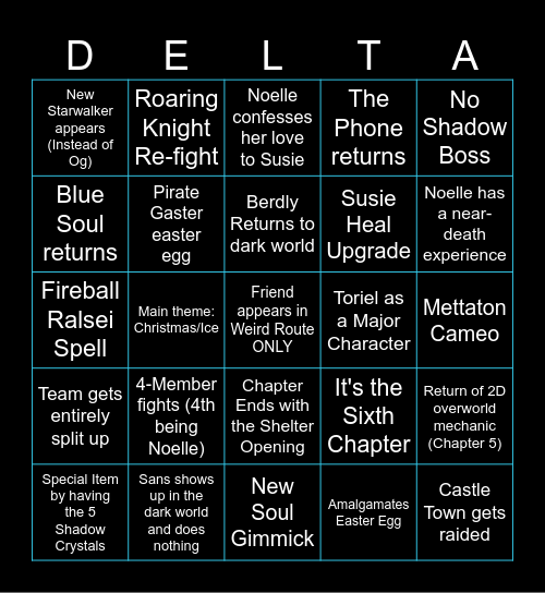Deltarune Chapter 6 Bingo Card Bingo Card