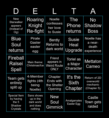 Deltarune Chapter 6 Bingo Card Bingo Card
