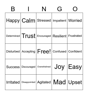 Synonyms and antonyms words for "Frustration" Bingo Card