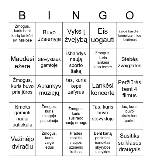 Vasaros atostogų metu... Bingo Card