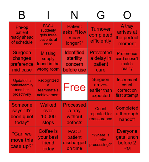 Perioperative Bingo 😷🩸 Bingo Card