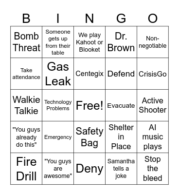 Humble ISD Safety Bingo Card