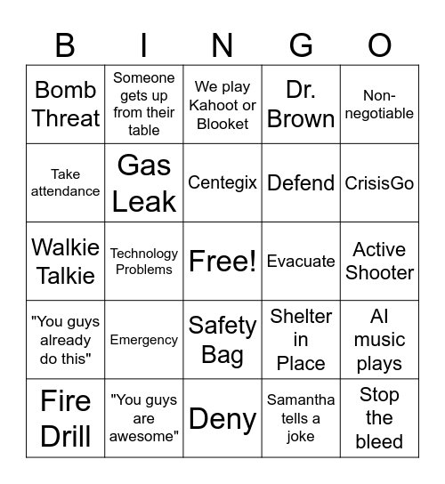 Humble ISD Safety Bingo Card