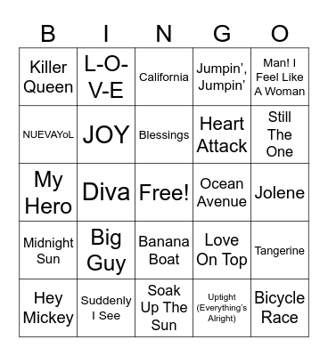 Dr.’s Beach Music Bingo Card