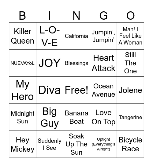 Dr.’s Beach Music Bingo Card