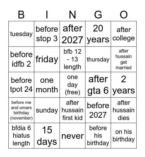 Untitled Bingo Card