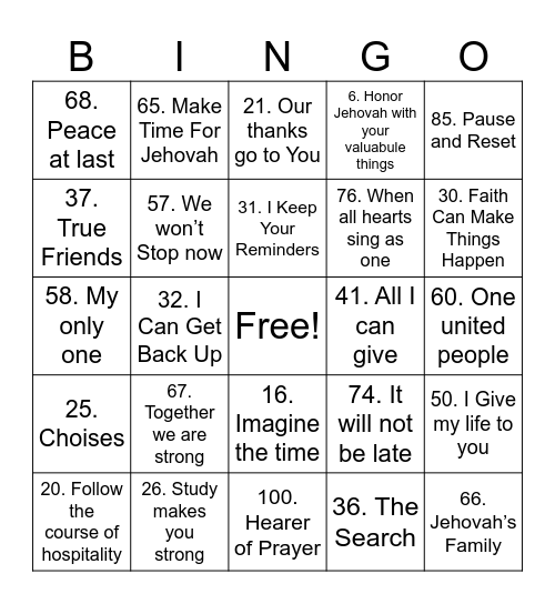 The Original Song Bingo Card