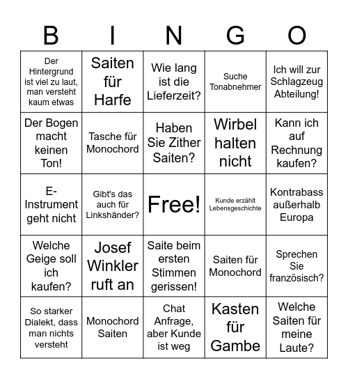Streicher Bingo Card