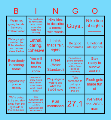 Nike All Call Bingo Card