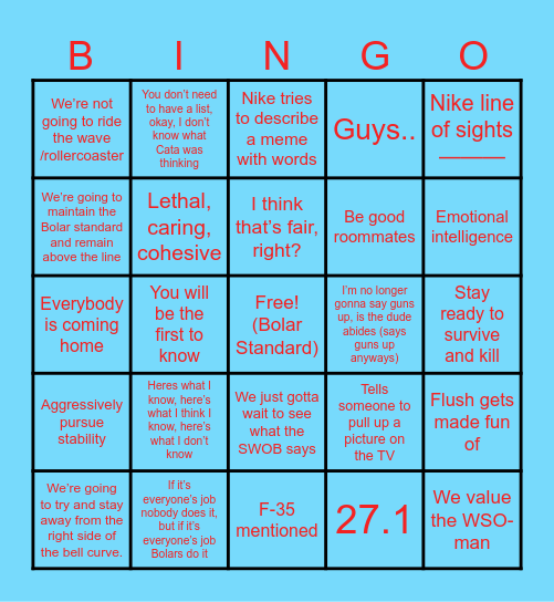 Nike All Call Bingo Card